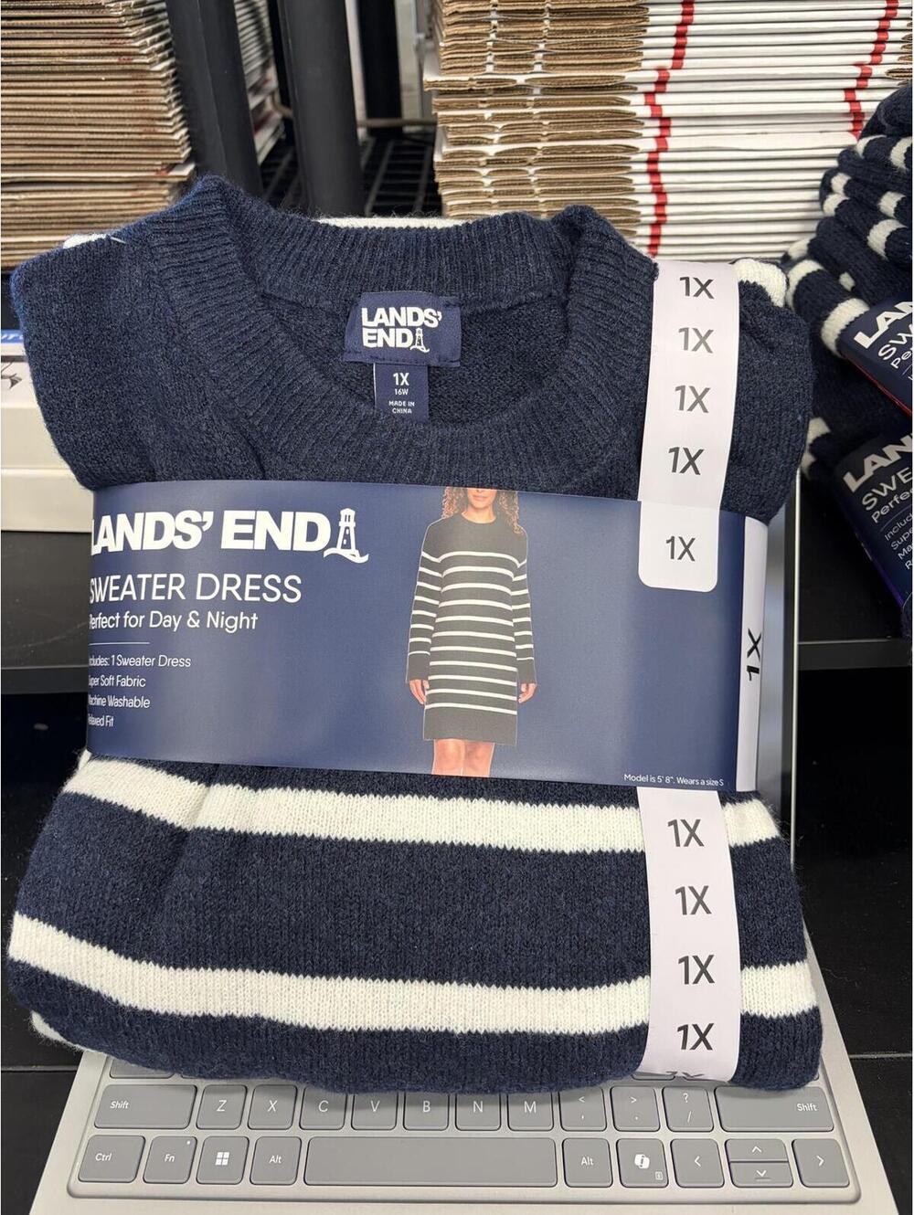 Lands End Navy Blue and White Sweater Dress Size 1X
